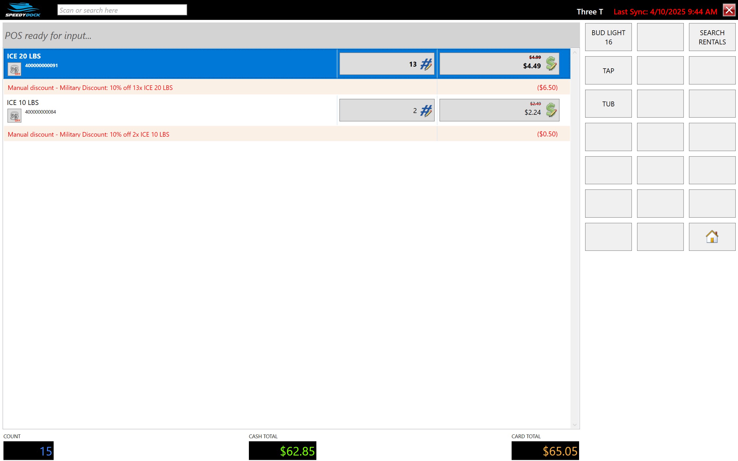 Screenshot of Ring Up Sales