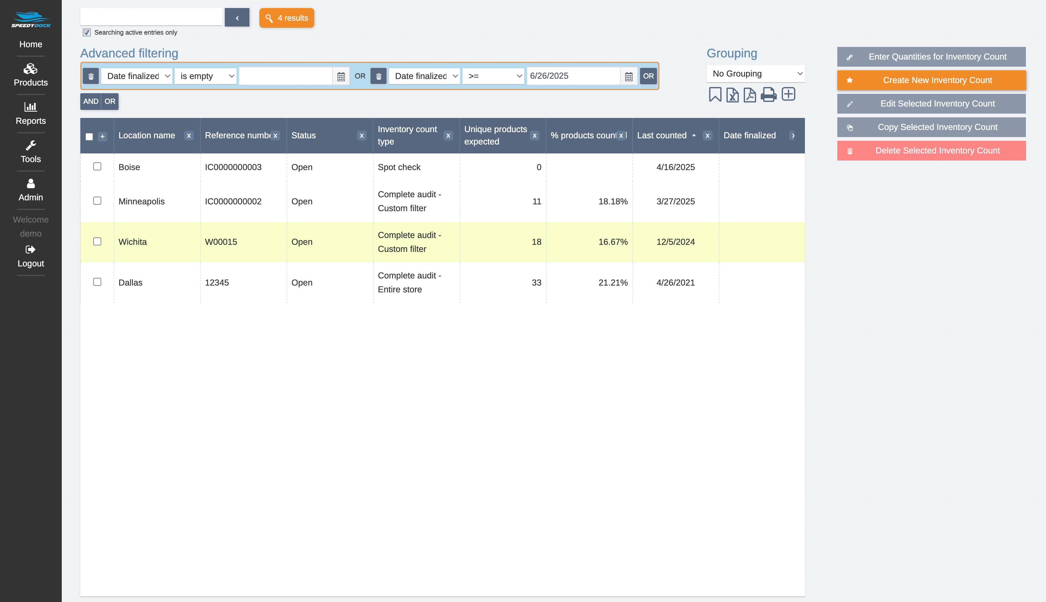 Screenshot of Inventory Management